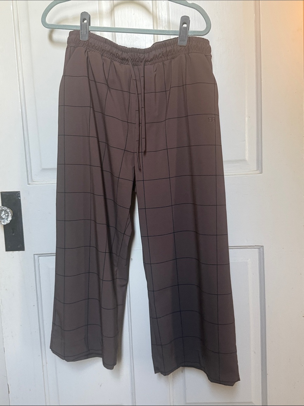 Albion Fit Midrise Drawstring Pants in Brown Windowpane